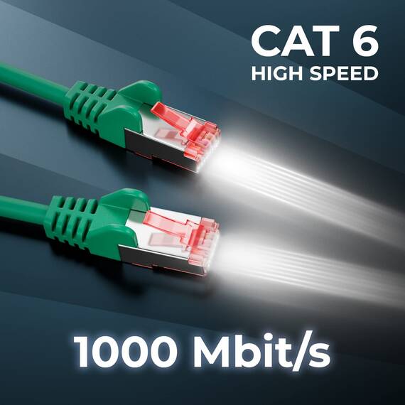 deleyCON 7,5m Netzwerkkabel Cat6-1000 Mbit (Kupfer, S/FTP, Halogenfrei) RJ45 Gigabit Patchkabel Ethernet LAN Kabel Cable - für DSL Internet WLAN Switch Router Modem Patchpanel POE - Grün