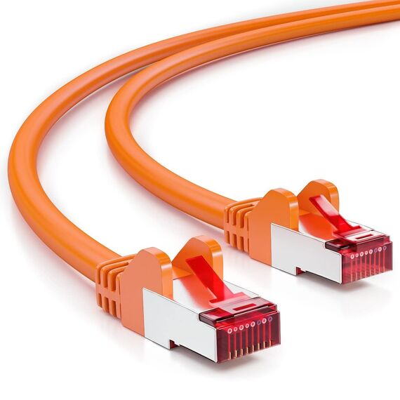 deleyCON 15m Netzwerkkabel Cat6-1000 Mbit (Kupfer, S/FTP, Halogenfrei) RJ45 Gigabit Patchkabel Ethernet LAN Kabel Cable - für DSL Internet WLAN Switch Router Modem Patchpanel POE - Orange