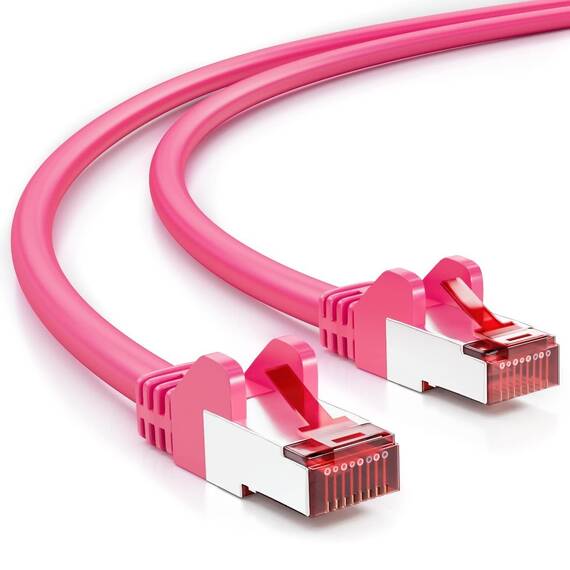 deleyCON 1m Netzwerkkabel Cat6-1000 Mbit (Kupfer, S/FTP, Halogenfrei) RJ45 Gigabit Patchkabel Ethernet LAN Kabel Cable - für DSL Internet WLAN Switch Router Modem Patchpanel POE - Magenta