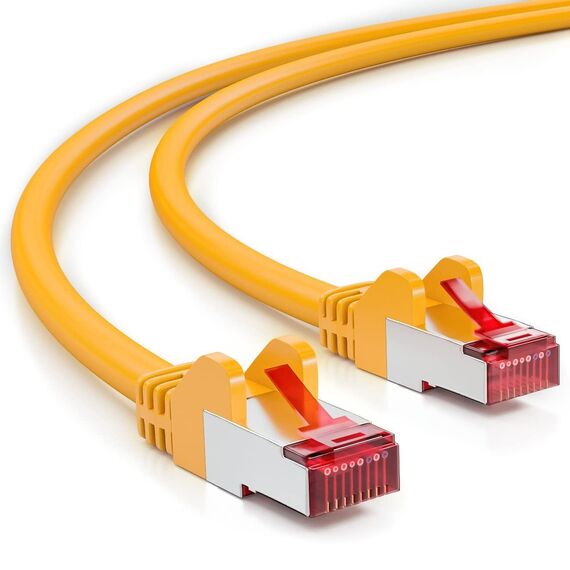 deleyCON 3,0m Netzwerkkabel Cat6-1000 Mbit (Kupfer, S/FTP, Halogenfrei) RJ45 Gigabit Patchkabel Ethernet LAN Kabel Cable - für DSL Internet WLAN Switch Router Modem Patchpanel POE - Gelb