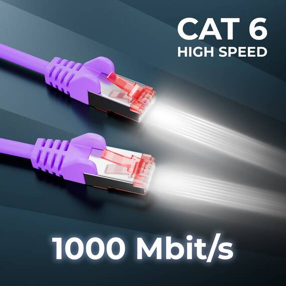 deleyCON 7,5m Netzwerkkabel Cat6-1000 Mbit (Kupfer, S/FTP, Halogenfrei) RJ45 Gigabit Patchkabel Ethernet LAN Kabel Cable - für DSL Internet WLAN Switch Router Modem Patchpanel POE - Violett/Lila
