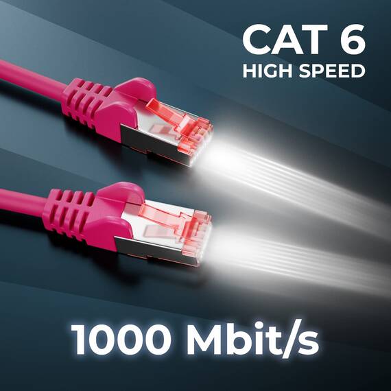 deleyCON 1m Netzwerkkabel Cat6-1000 Mbit (Kupfer, S/FTP, Halogenfrei) RJ45 Gigabit Patchkabel Ethernet LAN Kabel Cable - für DSL Internet WLAN Switch Router Modem Patchpanel POE - Magenta