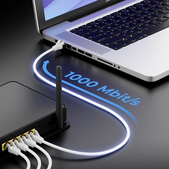 deleyCON 2m Netzwerkkabel Cat6-1000 Mbit (Kupfer, S/FTP, Halogenfrei) RJ45 Gigabit Patchkabel Ethernet LAN Kabel Cable - für DSL Internet WLAN Switch Router Modem Patchpanel POE - Weiß