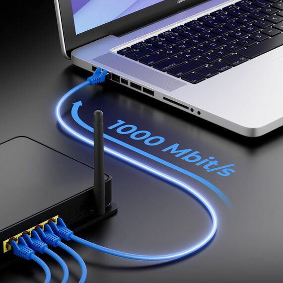 deleyCON 2m Netzwerkkabel Cat6-1000 Mbit (Kupfer, S/FTP, Halogenfrei) RJ45 Gigabit Patchkabel Ethernet LAN Kabel Cable - für DSL Internet WLAN Switch Router Modem Patchpanel POE - Blau