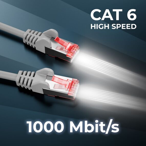 deleyCON 25m Netzwerkkabel Cat6-1000 Mbit (Kupfer, S/FTP, Halogenfrei) RJ45 Gigabit Patchkabel Ethernet LAN Kabel Cable - für DSL Internet WLAN Switch Router Modem Patchpanel POE - Grau