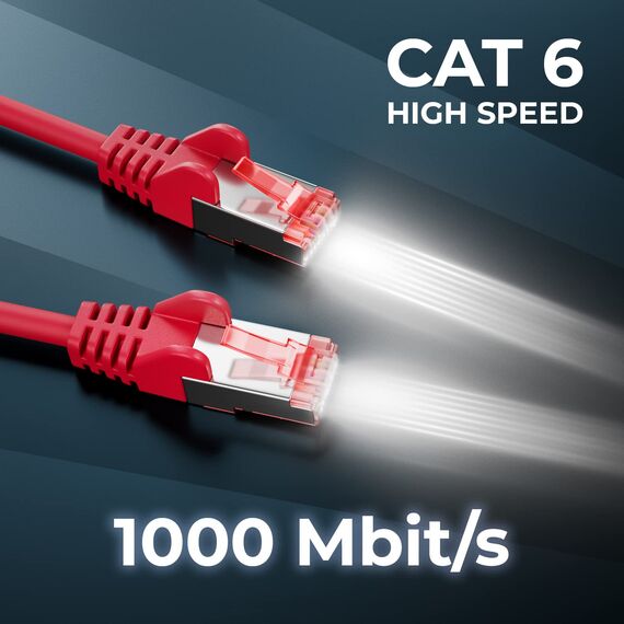 deleyCON 20m Netzwerkkabel Cat6-1000 Mbit (Kupfer, S/FTP, Halogenfrei) RJ45 Gigabit Patchkabel Ethernet LAN Kabel Cable - für DSL Internet WLAN Switch Router Modem Patchpanel POE - Rot