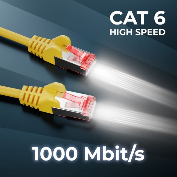 deleyCON 50m Netzwerkkabel Cat6-1000 Mbit (Kupfer, S/FTP, Halogenfrei) RJ45 Gigabit Patchkabel Ethernet LAN Kabel Cable - für DSL Internet WLAN Switch Router Modem Patchpanel POE - Gelb