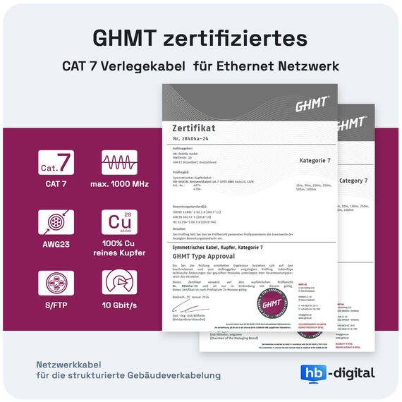 HB-DIGITAL 15m CAT 7 Netzwerkkabel LAN Kabel Verlegekabel Ethernet Installationskabel 10 Gbit/s - reines Kupfer AWG23 S/FTP - GHMT Zertifiziert LSZH Datenkabel Duplex - Orange