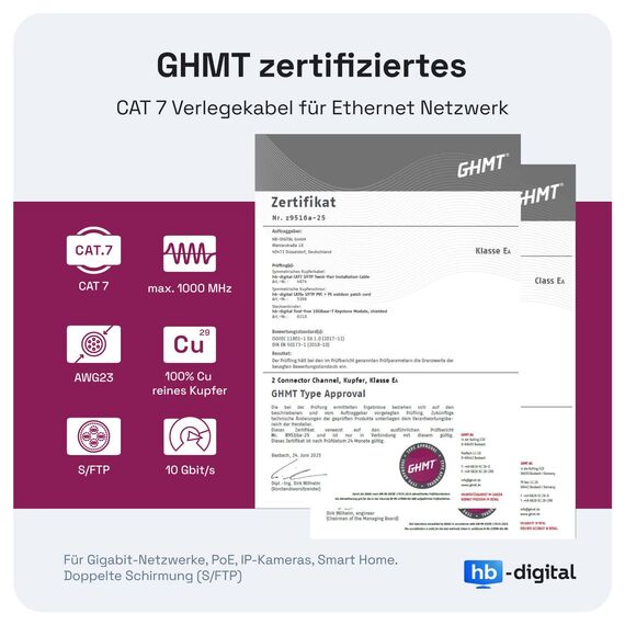 HB-DIGITAL 50m CAT 7 Netzwerkkabel LAN Kabel Verlegekabel Ethernet Installationskabel 10 Gbit/s - reines Kupfer AWG23 S/FTP - GHMT Zertifiziert LSZH Datenkabel Simplex - Gelb