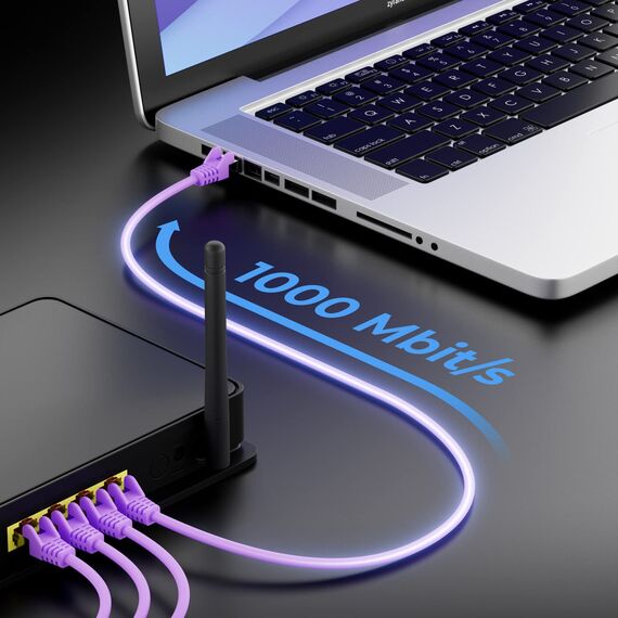 deleyCON 30m Netzwerkkabel Cat6-1000 Mbit (Kupfer, S/FTP, Halogenfrei) RJ45 Gigabit Patchkabel Ethernet LAN Kabel Cable - für DSL Internet WLAN Switch Router Modem Patchpanel POE - Violett/Lila