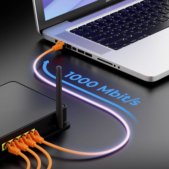 deleyCON 50m Netzwerkkabel Cat6-1000 Mbit (Kupfer, S/FTP, Halogenfrei) RJ45 Gigabit Patchkabel Ethernet LAN Kabel Cable - für DSL Internet WLAN Switch Router Modem Patchpanel POE - Orange
