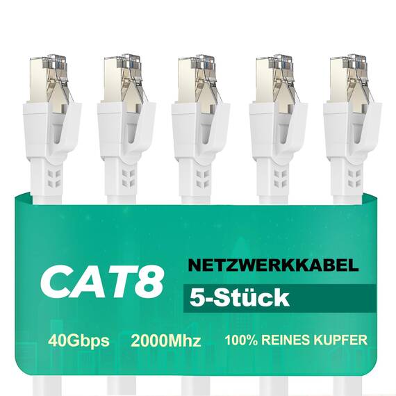 Ercielook Lan Kabel 0,5m-5 Stück - Hochgeschwindigkeits 40 Gbit/s Cat8-Netzwerkkabel für den Außen- und Innenbereich, wetterfest, UV-beständig für Router/Gaming/Modem