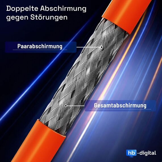 HB-DIGITAL 500m CAT 7 Netzwerkkabel LAN Kabel Verlegekabel Ethernet Installationskabel 10 Gbit/s - reines Kupfer AWG23 S/FTP - GHMT Zertifiziert LSZH Datenkabel Duplex - Orange