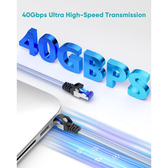 BUSOHE Cat 8 LAN Kabel 1m (10-Stück), 40Gbps 2000MHz Ethernet Kabel Netzwerkkabel, Flach Hochgeschwindigkeits Gigabit RJ45 Patchkabel, Geflochtener Internet Kabel Kompatibel mit PC, Router, Modem