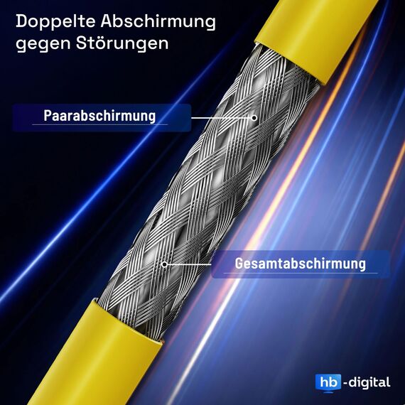 HB-DIGITAL 500m CAT 7 Netzwerkkabel LAN Kabel Verlegekabel Ethernet Installationskabel 10 Gbit/s - reines Kupfer AWG23 S/FTP - GHMT Zertifiziert LSZH Datenkabel Simplex - Gelb