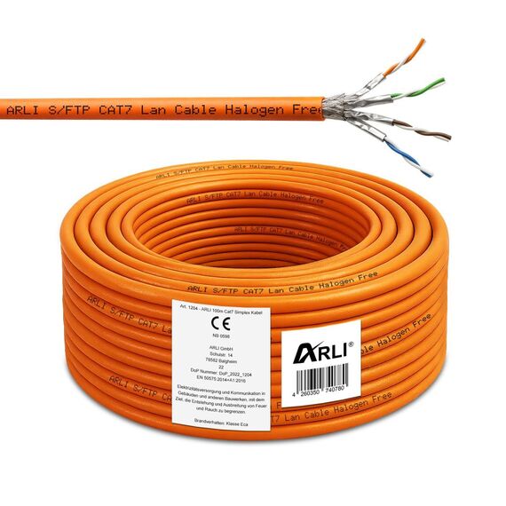 ARLI CAT 7 Verlegekabel 200 m Netzwerkkabel CAT.7 2 x 100 m LAN Halogenfrei Installationskabel SFTP S/FTP CAT7 PIMF Kabel Netzwerk Verkabelung Datenkabel AWG23/1 Gigabit Kupfer Ethernet 200m 2x 100m