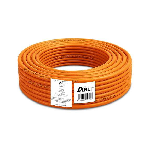 ARLI CAT 7 Verlegekabel 50m Netzwerkkabel inkl. Abisoliermesser CAT.7 LAN Halogenfrei Installationskabel SFTP S/FTP CAT7 PIMF Kabel Netzwerk Verkabelung Datenkabel AWG23/1 geschirmt Kupfer 50 m