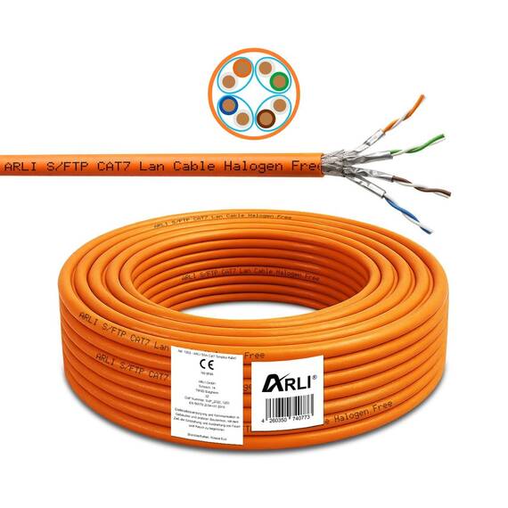 ARLI CAT 7 Verlegekabel 50m Netzwerkkabel inkl. Abisoliermesser CAT.7 LAN Halogenfrei Installationskabel SFTP S/FTP CAT7 PIMF Kabel Netzwerk Verkabelung Datenkabel AWG23/1 geschirmt Kupfer 50 m