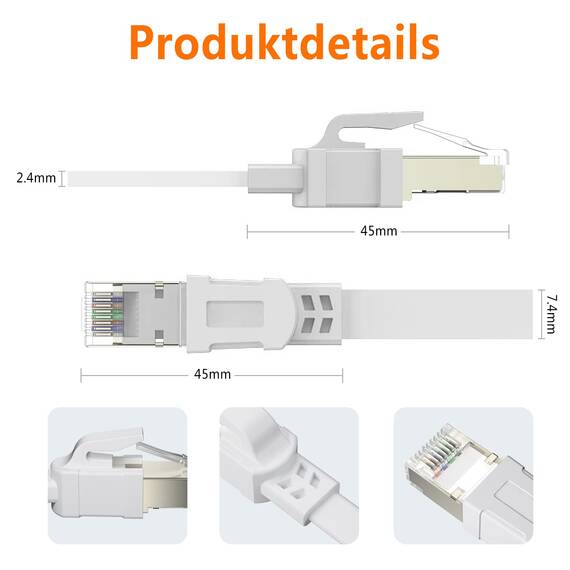 Ercielook Lan Kabel 0,25m-5 Stück - Hochgeschwindigkeits 40 Gbit/s Cat8-Netzwerkkabel für den Außen- und Innenbereich, wetterfest, UV-beständig für Router/Gaming/Modem