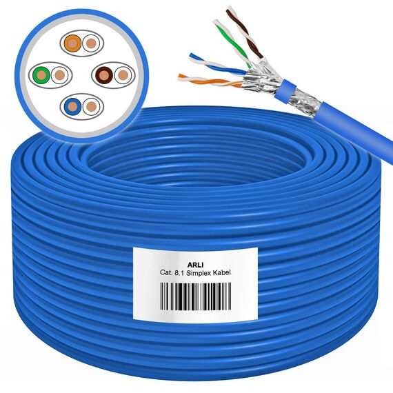 ARLI Cat8.1 Verlegekabel 25m | S/FTP doppelt geschirmt | bis zu 40 Gbit/s & 2000 MHz | Halogenfrei LSZH | AWG 23 Massivleiter | PoE+ & Multimedia | Metermarkierung | Ethernet Netzwerkkabel Cat8