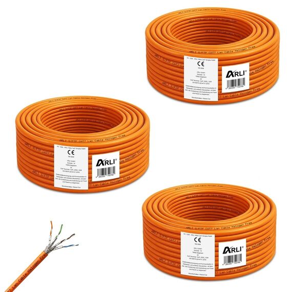 ARLI CAT 7 Verlegekabel 300 m Netzwerkkabel CAT.7 3 x 100 m LAN Halogenfrei Installationskabel SFTP S/FTP CAT7 PIMF Kabel Netzwerk Verkabelung Datenkabel AWG23/1 Gigabit Kupfer Ethernet 300m 3x 100m