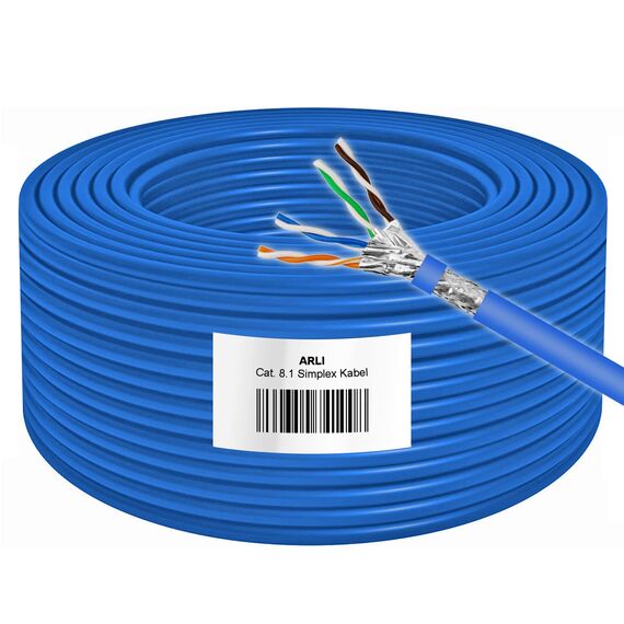 ARLI Cat8.1 Verlegekabel 100m | S/FTP doppelt geschirmt | bis zu 40 Gbit/s & 2000 MHz | Halogenfrei LSZH | AWG 23 Massivleiter | PoE+ & Multimedia | Metermarkierung | Ethernet Netzwerkkabel Cat8
