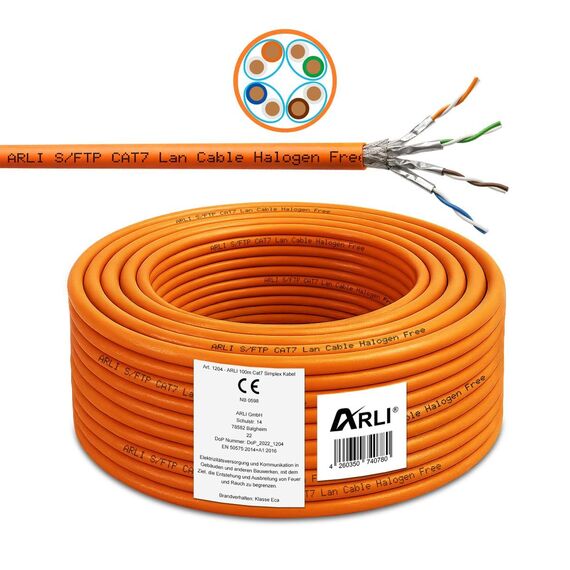 ARLI CAT 7 Verlegekabel 300 m Netzwerkkabel CAT.7 3 x 100 m LAN Halogenfrei Installationskabel SFTP S/FTP CAT7 PIMF Kabel Netzwerk Verkabelung Datenkabel AWG23/1 Gigabit Kupfer Ethernet 300m 3x 100m