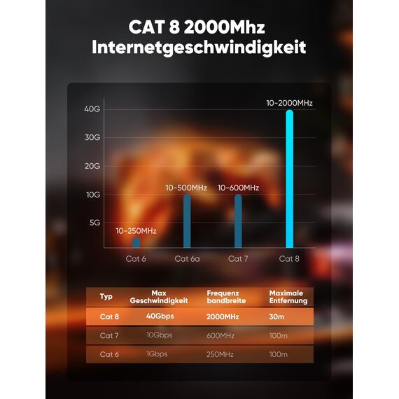 SNOWKIDS 2 Stück Cat 8 LAN Kabel 3m, 40Gbps Netzwerkkabel Hochgeschwindigkeits 2000MHz S/FTP Ethernet Kabel POE Gigabit RJ45 Nylon geflochtener Vergoldeter für PS/5 Router Modem TV Switch Laptop