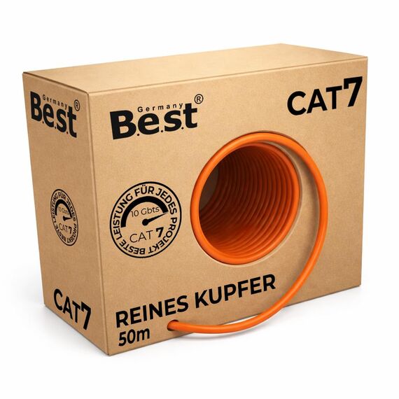 Germany B.e.s.t CAT 7 50M Simplex Netzwerkkabel Verlegekabel Kupfer LAN Kabel Ethernetkabel S/FTP 10 Gbit/s Kat 7 reines Kupfer Datenkabel PoE+ LSZH Datenkabel