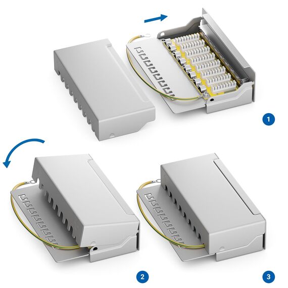deleyCON CAT 6 Patchpanel Verteilerfeld 8 Port - Desktop & Wandmontage - Geschirmt - 8x RJ45 Buchse - TIA568A TIA568B Grau