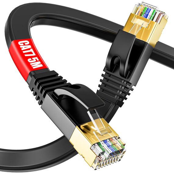 Soibke LAN Kabel 5 Meter, Cat 7 LAN Kabel 5m Flach Netzwerkkabel Gigabit Ethernet Kabel 5m - Schirmung, Cat7 Rohkabel mit RJ45 Stecker - Switch Router Access Point