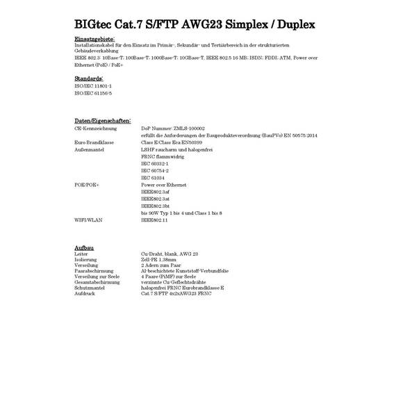 BIGtec CAT 7 Netzwerkkabel Verlegekabel LAN Kabel 450m CAT7 PiMF halogenfrei Zertifiziert GHMT BauPVO Eca POE orange Netzwerk Installationskabel Datenkabel