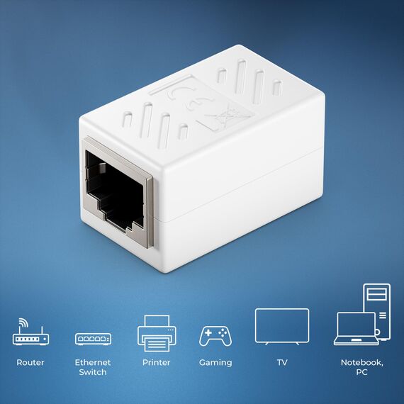 deleyCON 6 Stück RJ45 Kupplung (1000 Mbit) Gigabit LAN Kabel Verlängerung Netzwerkkabel Ethernet Adapter Verbinder Kompatibel zu Cat8, Cat7, Cat6, Cat5 Patchkabel DSL POE 2X RJ45 Buchse - Weiß