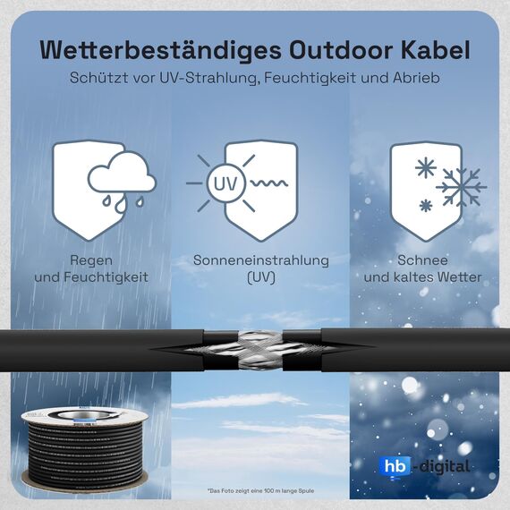 HB-DIGITAL 500m CAT 7 Outdoor Netzwerkkabel für direkte Erdverlegung S/FTP AWG23/1 reines Kupfer Doppelmantel PVC + LLDPE UV wasserresistent PoE 10 Gbit/s Ethernet Kabel für Außenbereich - Schwarz