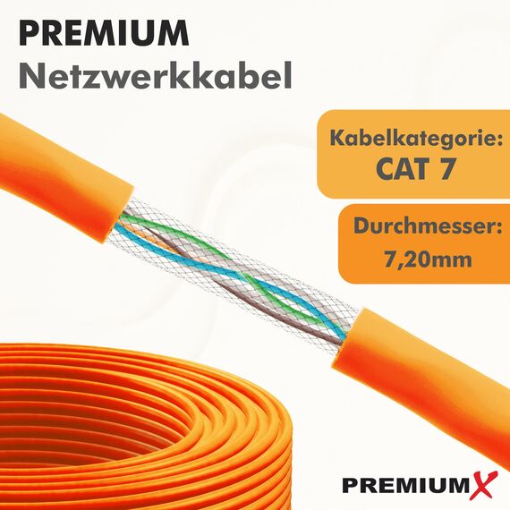 PremiumX CAT 7 Netzwerkkabel 20m LAN Kabel Duplex Kupferkabel Ethernet Datenkabel S/FTP PiMF PoE Eca Kat7 Verlegekabel Installationskabel für müheloses Verlegen