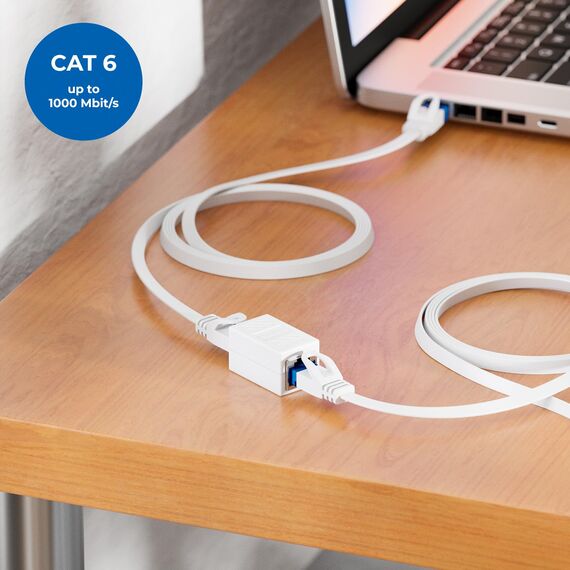 deleyCON 6 Stück RJ45 Kupplung (1000 Mbit) Gigabit LAN Kabel Verlängerung Netzwerkkabel Ethernet Adapter Verbinder Kompatibel zu Cat8, Cat7, Cat6, Cat5 Patchkabel DSL POE 2X RJ45 Buchse - Weiß