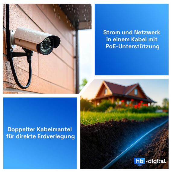 HB-DIGITAL 500m CAT 7 Outdoor Netzwerkkabel für direkte Erdverlegung S/FTP AWG23/1 reines Kupfer Doppelmantel PVC + LLDPE UV wasserresistent PoE 10 Gbit/s Ethernet Kabel für Außenbereich - Schwarz