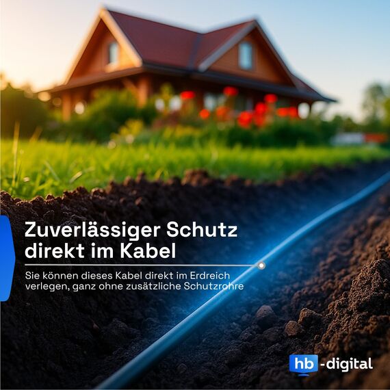 HB-DIGITAL 50m CAT 7 Outdoor Netzwerkkabel für direkte Erdverlegung -GHMT Zertifiziert- S/FTP AWG23 reines Kupfer Doppelmantel PVC + LLDPE PoE 10Gbit/s Ethernet Kabel für Außenbereich - Schwarz