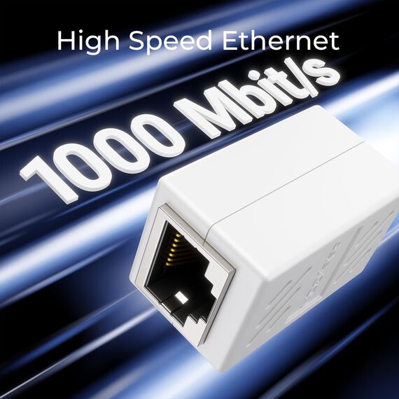 deleyCON 1 Stück RJ45 Kupplung (1000 Mbit) Gigabit LAN Kabel Verlängerung Netzwerkkabel Ethernet Adapter Verbinder Kompatibel zu Cat8, Cat7, Cat6, Cat5 Patchkabel DSL POE 2X RJ45 Buchse - Weiß