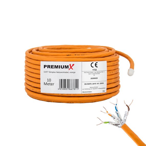 Premium X CAT 7 Netzwerkkabel 10m LAN Kabel Simplex Kupferkabel Ethernet Datenkabel S/FTP PiMF PoE Eca Kat7 Verlegekabel Installationskabel für müheloses Verlegen