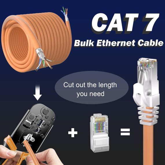 Soibke LAN Kabel 60 Meter, Netzwerkkabel Cat 7 Verlegekabel 60m Schirmung S/FTP Ethernet Kabel, High Speed 10000Mbit/s Internetkabel PiMF LSZH Außen Patchkabel 24AWG für Router Modem