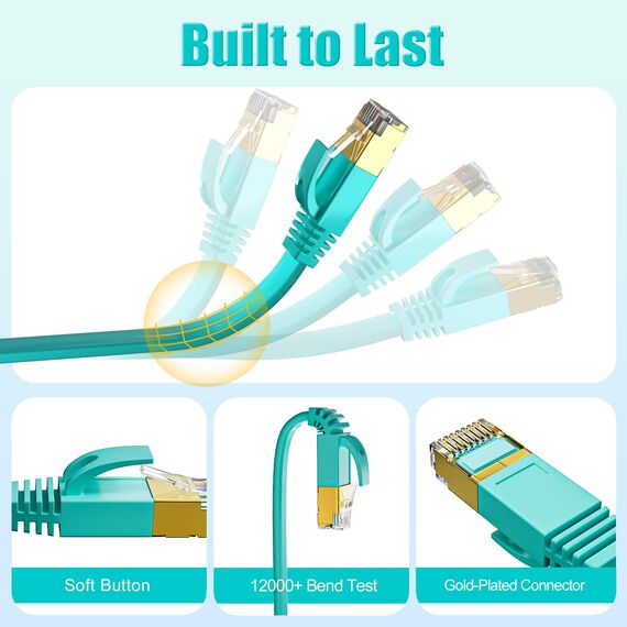 LAN Kabel 50 Meter, Cat 7 Netzwerkkabel 50m dünn, Hochgeschwindigkeits Internetkabel Gigabit Ethernet Kabel, Langes Wlan Kabel Flach Außen Patchkabel Geschirmt FTP - 10Gbit/s - 50 Clips für Router