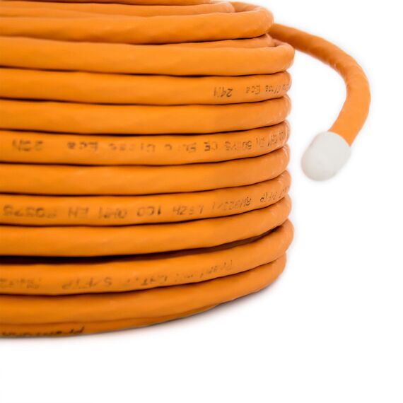 Premium X 50m CAT 7 Netzwerkkabel LAN Kabel Verlegekabel Ethernet Installationskabel 10 Gbit/s AWG23 S/FTP - reines Kupfer LSZH BauPVO Klasse Eca Datenkabel Simplex - Orange