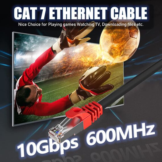 Lan Kabel 40 Meter Outdoor, Cat 7 Netzwerkkabel Hochgeschwindigkeit 10Gbps 600Mhz SFTP Schirmung Ethernet Kabel 40m Gigabit RJ45 Kabel Internet Patch Kabel Schwarz für PS5/4 Xbox Modem Router PC