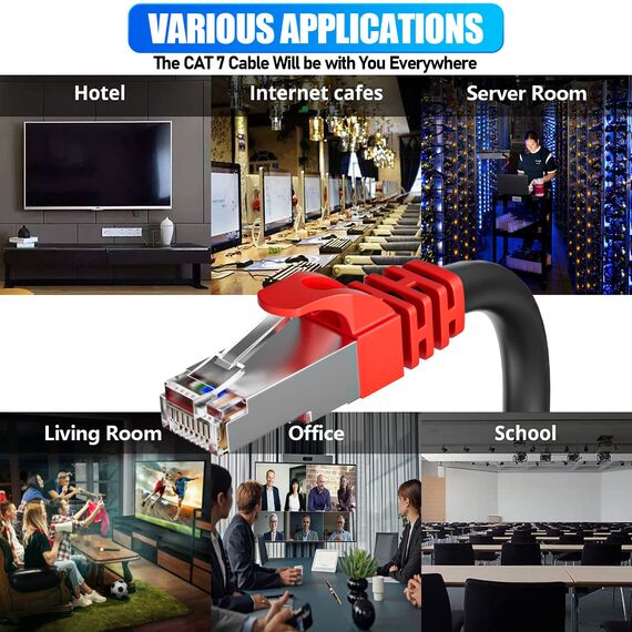 Soibke LAN Kabel 12 Meter, Cat 7 Netzwerkkabel 12m Geschirmtes Indoor Ethernet Kabel Hochgeschwindigkeit 10Gbps Wlan Kabel 12m RJ45 SFTP Gigabit Internet Patchkabel Schwarz für Modem, Router