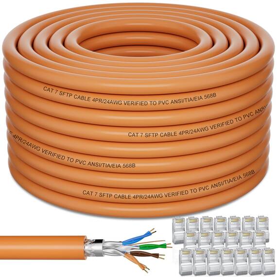 Soibke LAN Kabel 100 Meter, Cat 7 Verlegekabel Netzwerkkabel 100m Außen, High Speed Patchkabel 10000Mbit/s Wlan Kabel, Schirmung S/FTP Internetkabel PiMF LSZH Installationskabel für Router Modem