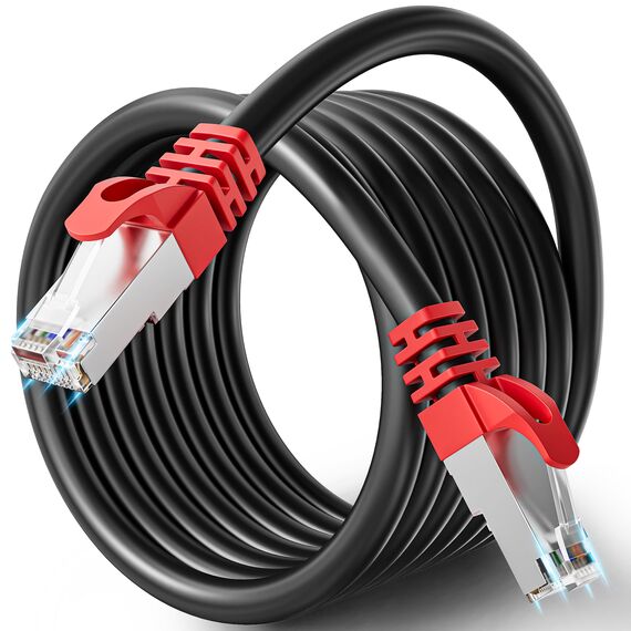 Soibke LAN Kabel 15 Meter, Ethernet Kabel 15m Cat 7 Hochgeschwindigkeit Netzwerkkabel Schwarz Geschirmt SFTP Wlan Kabel Outdoor Indoor -10Gbps RJ45 Gigabit Internet Patchkabel für Modem Router