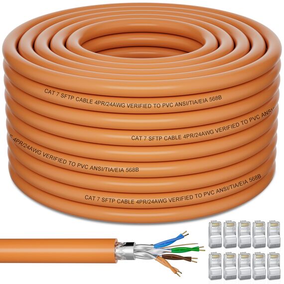 Soibke LAN Kabel 60 Meter, Netzwerkkabel Cat 7 Verlegekabel 60m Schirmung S/FTP Ethernet Kabel, High Speed 10000Mbit/s Internetkabel PiMF LSZH Außen Patchkabel 24AWG für Router Modem