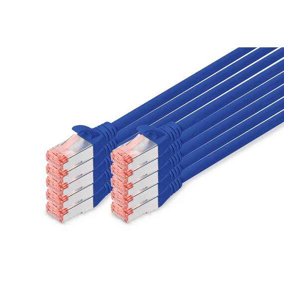 DIGITUS LAN Kabel Cat 6 - 0,5m - 10 Stück - RJ45 Netzwerkkabel - S/FTP Geschirmt - Kompatibel zu Cat6A und Cat7 - Blau