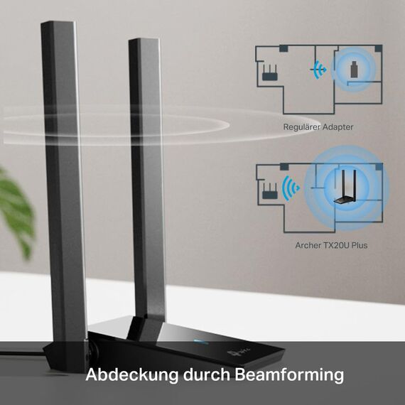 TP-Link Archer TX20U Plus WLAN Stick Für PC, WiFi 6 AX1800 Dual Band, USB 3.0, MU-MIMO, Antennen mit hoher Verstärkung, WPA3-Verschlüsselung, Kompatibel mit Windows 11/10, Schwarz